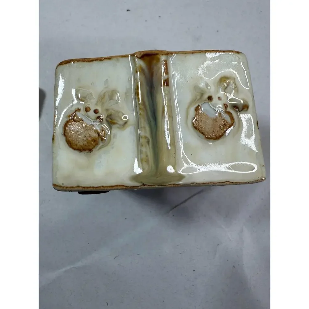 Vintage Ceramic Trinket Box | Flower Relief, Speckled Glaze, Co-Op